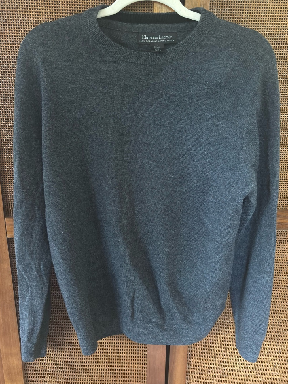Christian Lacroix Men's Dark Gray Crewneck Merino Wool Sweater